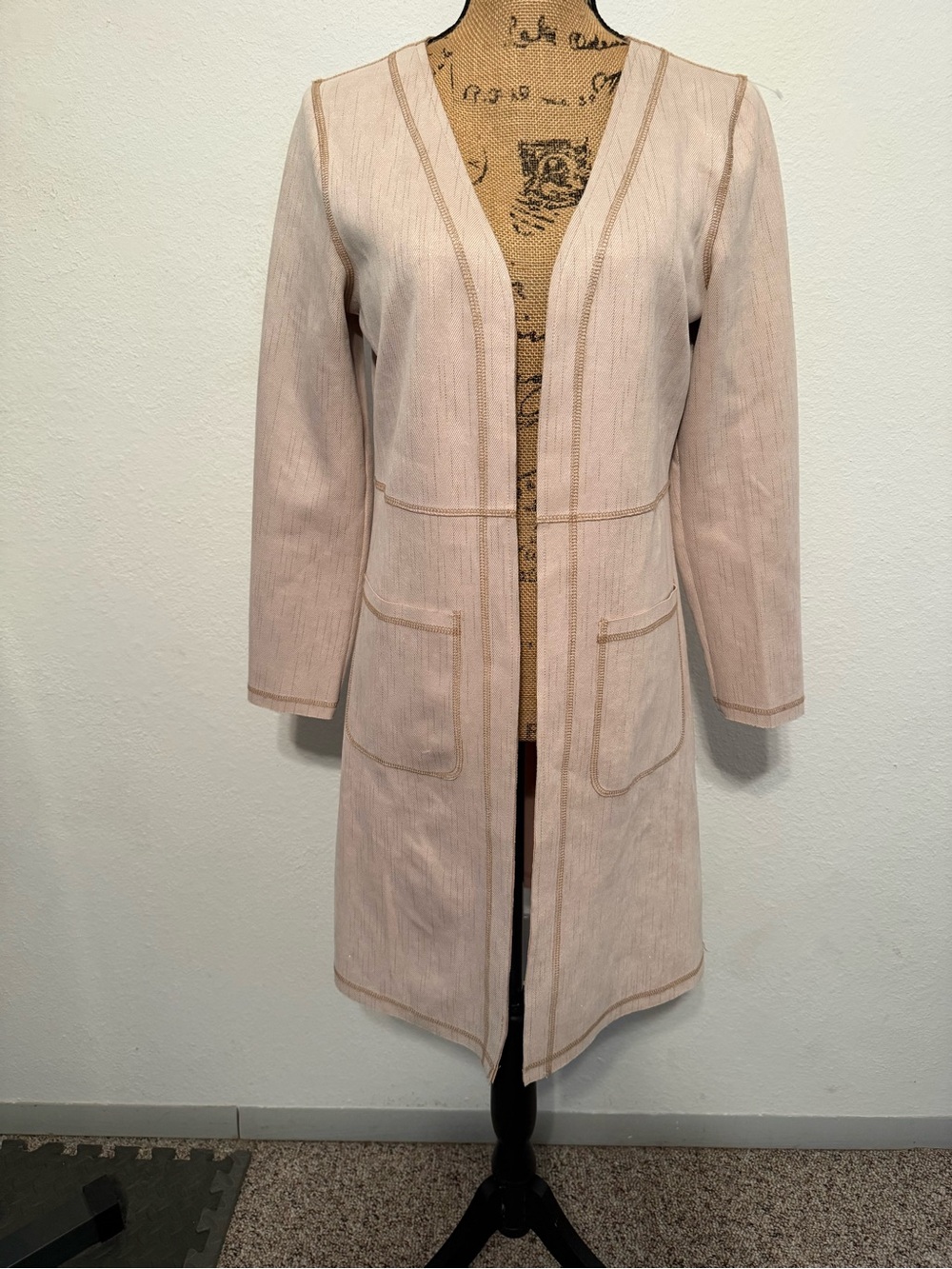 Light tan longline open-front coat/jacket small